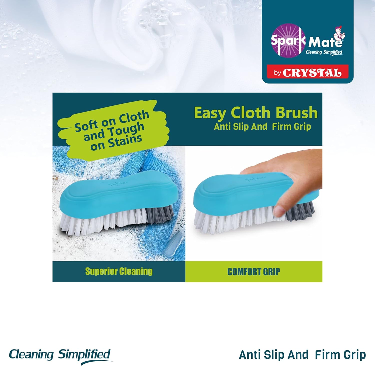 Sparkmate By Crystal Premium Cloth Brush, with Soft & Hard Bristles, Assorted, Plastic - Image 4