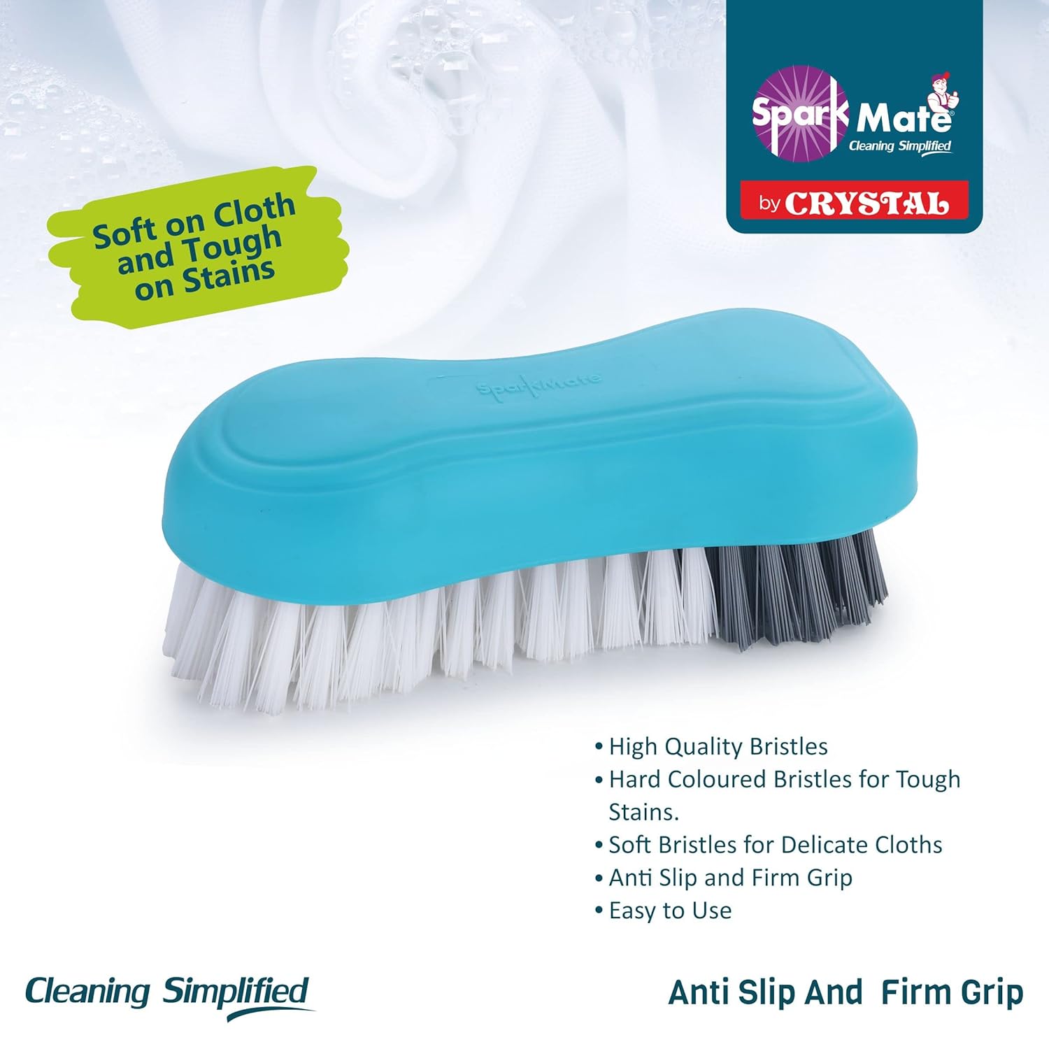 Sparkmate By Crystal Premium Cloth Brush, with Soft & Hard Bristles, Assorted, Plastic - Image 2